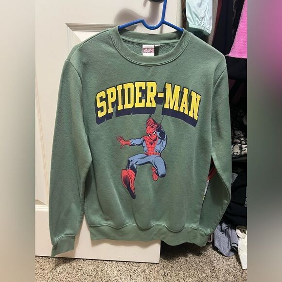 Marvel Spider Man Sweatshirt Pullover All over Print Green - Picture 1 of 4
